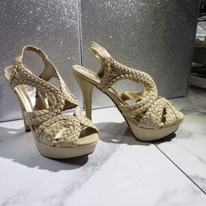 Women's Beige Braided Platform Heels Size 7